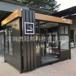 定制户外工厂吸烟亭，广州公共场所吸烟岗亭，深圳吸烟室岗亭定做，吸烟区户外开放式带座椅吸烟亭