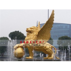 铜狮子厂家 振昌铜雕定做 铜飞狮图片