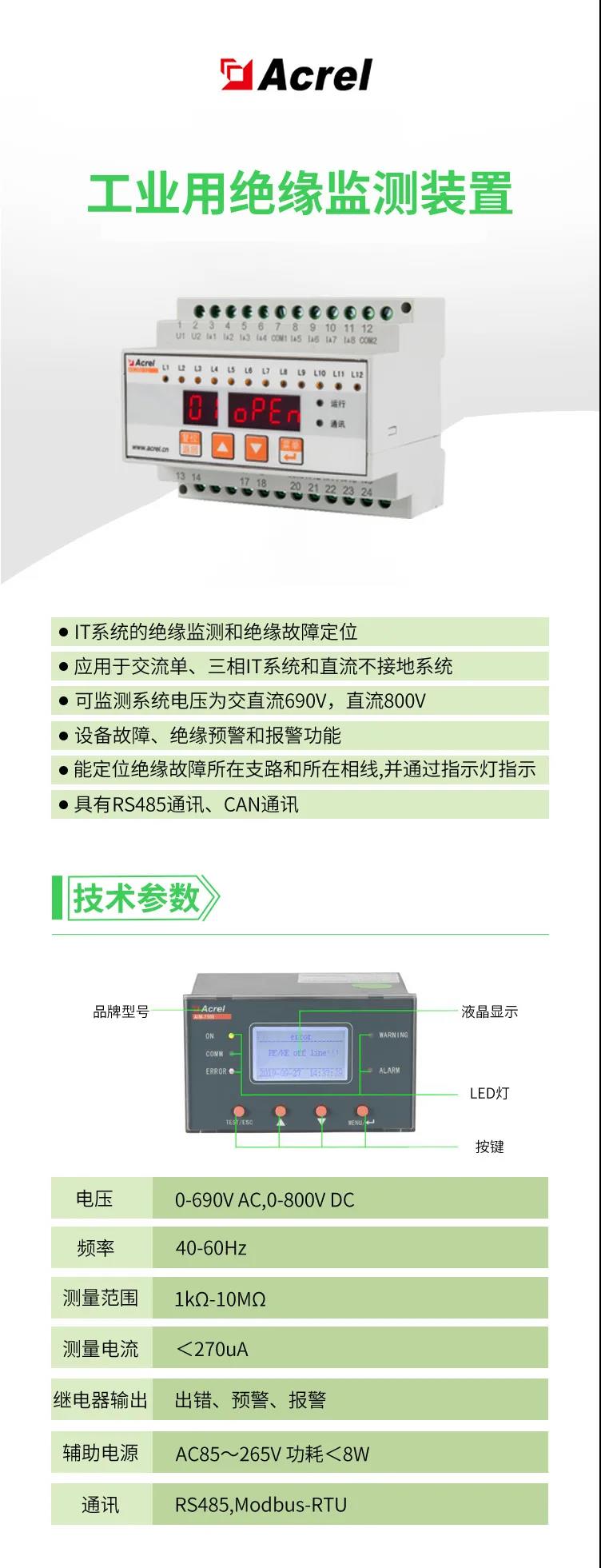 绝缘监测仪安科瑞AIM-M200 监测IT系统对地绝缘状态